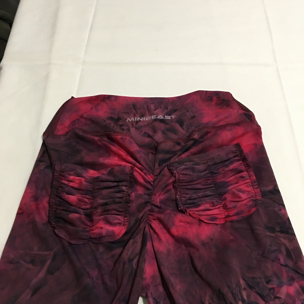 MINIBEAST Leggings Womens Large Red Tie Dye High Waist Scrunch Butt